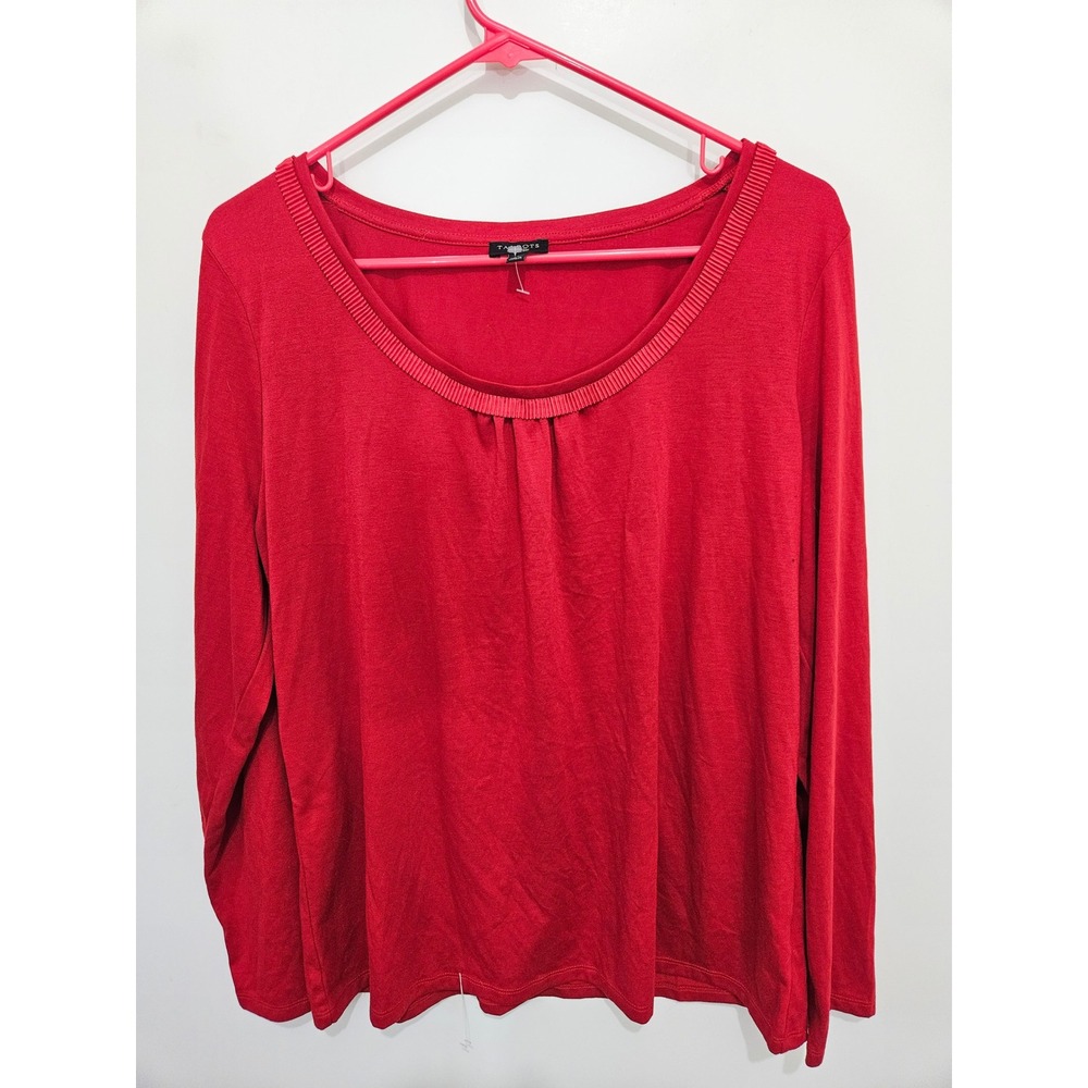 Talbots Womens Red Long Sleeve Scoop Neck Pleated Trim Top Size XLarge‎  CA23147